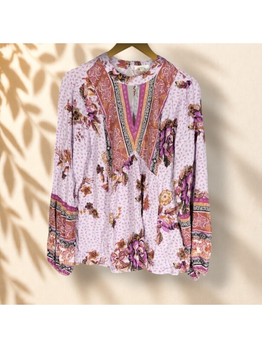 New Maurices Blouse Women XL Purple Floral Long Sleeve Hook & Eye Rayon Casual
